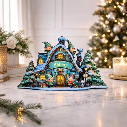 Personalized North Pole Workshop Shelf Sitter: Wooden Christmas Village Decor