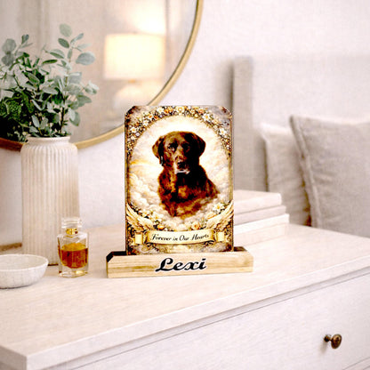 Custom Pet Memorial Photo Shelf Sitter – Personalized Name Base, Dog/Cat Mantel Decor Using Your Favorite Photo