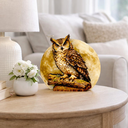 Personalized Owl and Full Moon Wood Shelf Sitter – Personalized Mantel, Shelf and Tiered Tray Decor