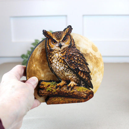 Personalized Owl and Full Moon Wood Shelf Sitter – Personalized Mantel, Shelf and Tiered Tray Decor