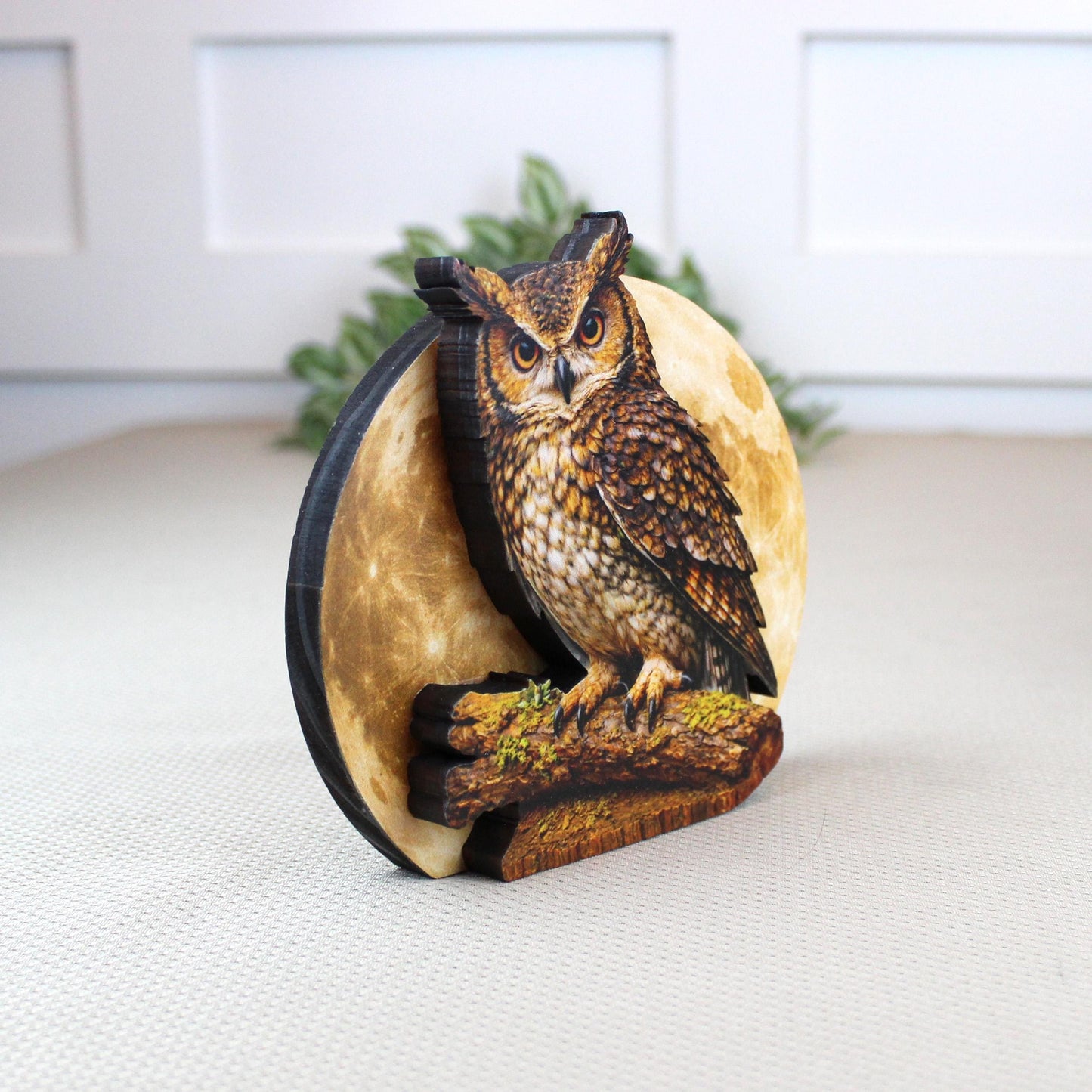 Personalized Owl and Full Moon Wood Shelf Sitter – Personalized Mantel, Shelf and Tiered Tray Decor