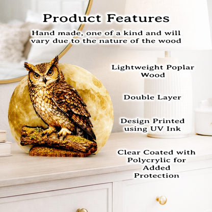 Personalized Owl and Full Moon Wood Shelf Sitter – Personalized Mantel, Shelf and Tiered Tray Decor