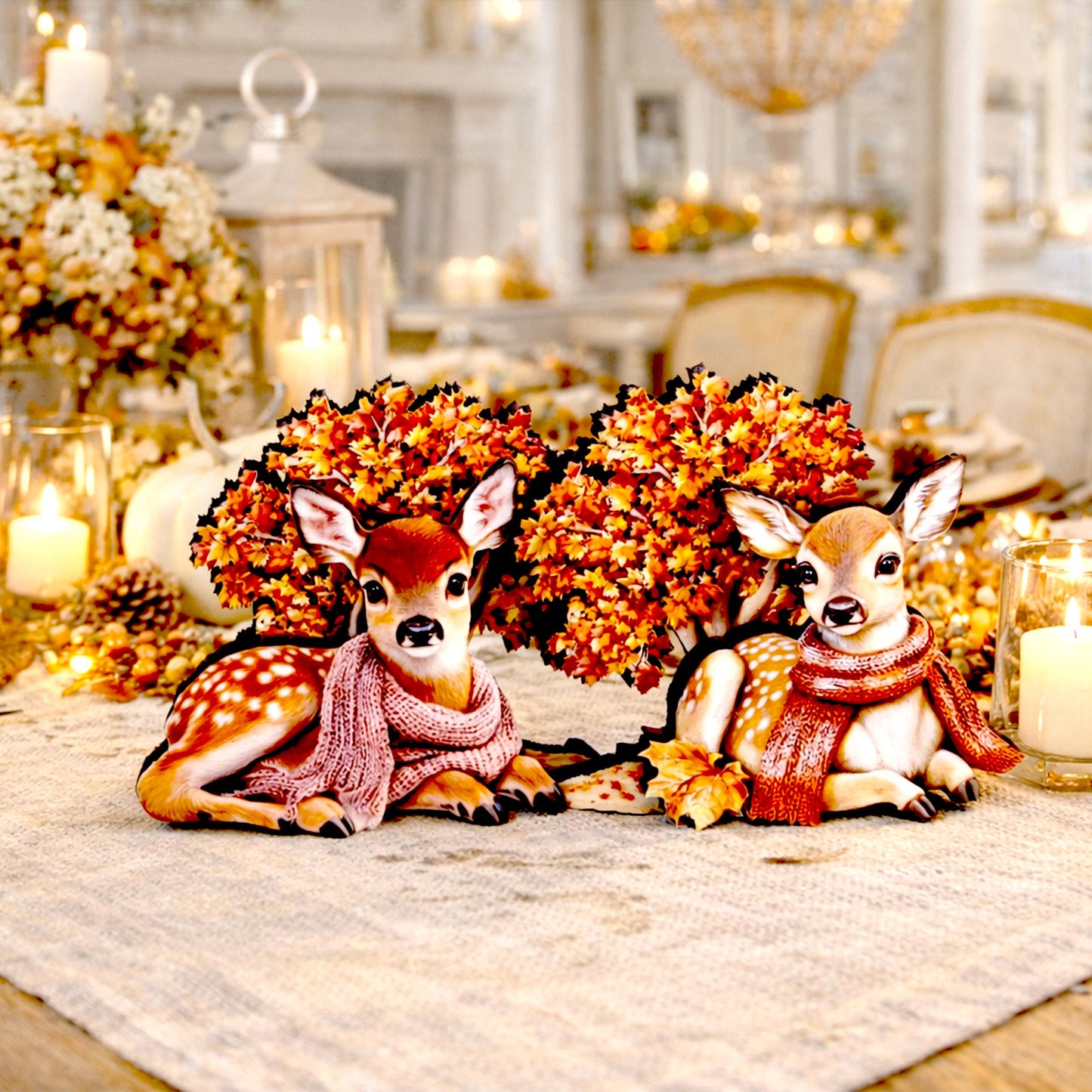 Personalized Autumn Deer Shelf Sitters, Woodland Fall Decor, Set of 2