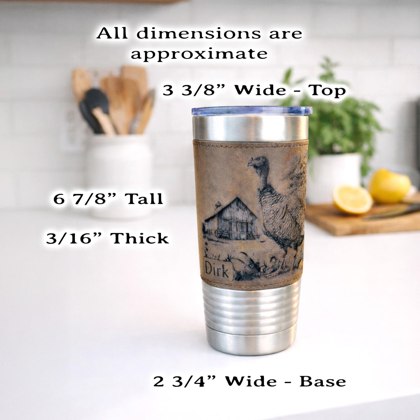 Personalized Turkey Farm Travel Tumbler – Engraved Leatherette Wrap – Custom Name, Perfect Hunter and Father's Day Gift