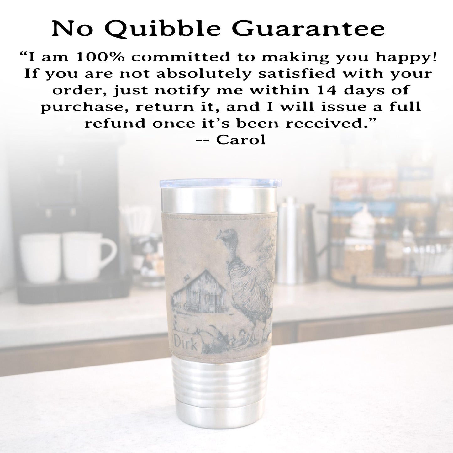 Personalized Turkey Farm Travel Tumbler – Engraved Leatherette Wrap – Custom Name, Perfect Hunter and Father's Day Gift