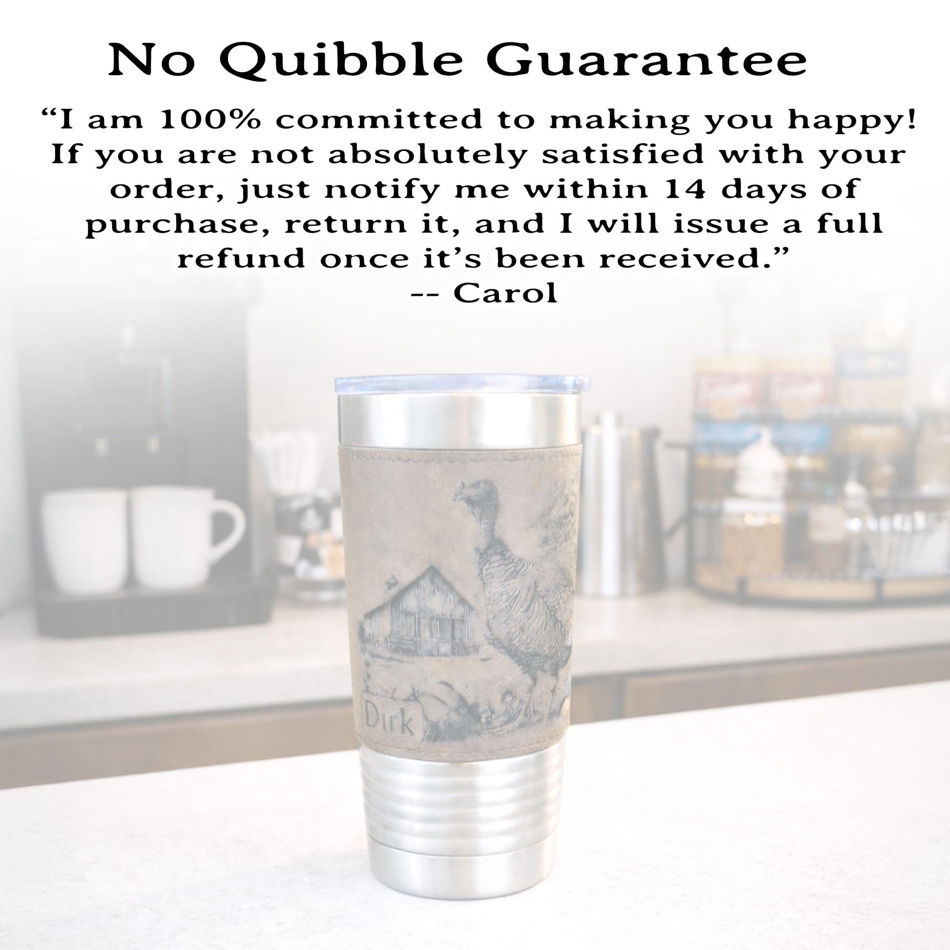 Personalized Turkey Farm Travel Tumbler – Engraved Leatherette Wrap – Custom Name, Perfect Hunter and Father's Day Gift