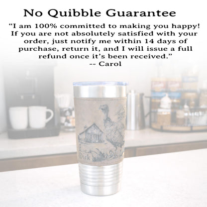 Personalized Turkey Farm Travel Tumbler – Engraved Leatherette Wrap – Custom Name, Perfect Hunter and Father's Day Gift