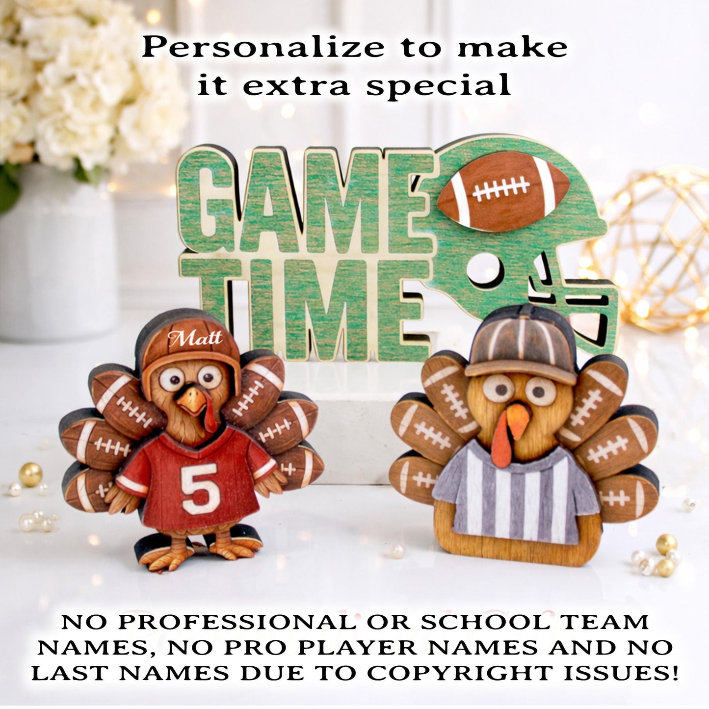 Football Turkey Shelf Sitter Set – Personalized Jersey, Game Time Decor