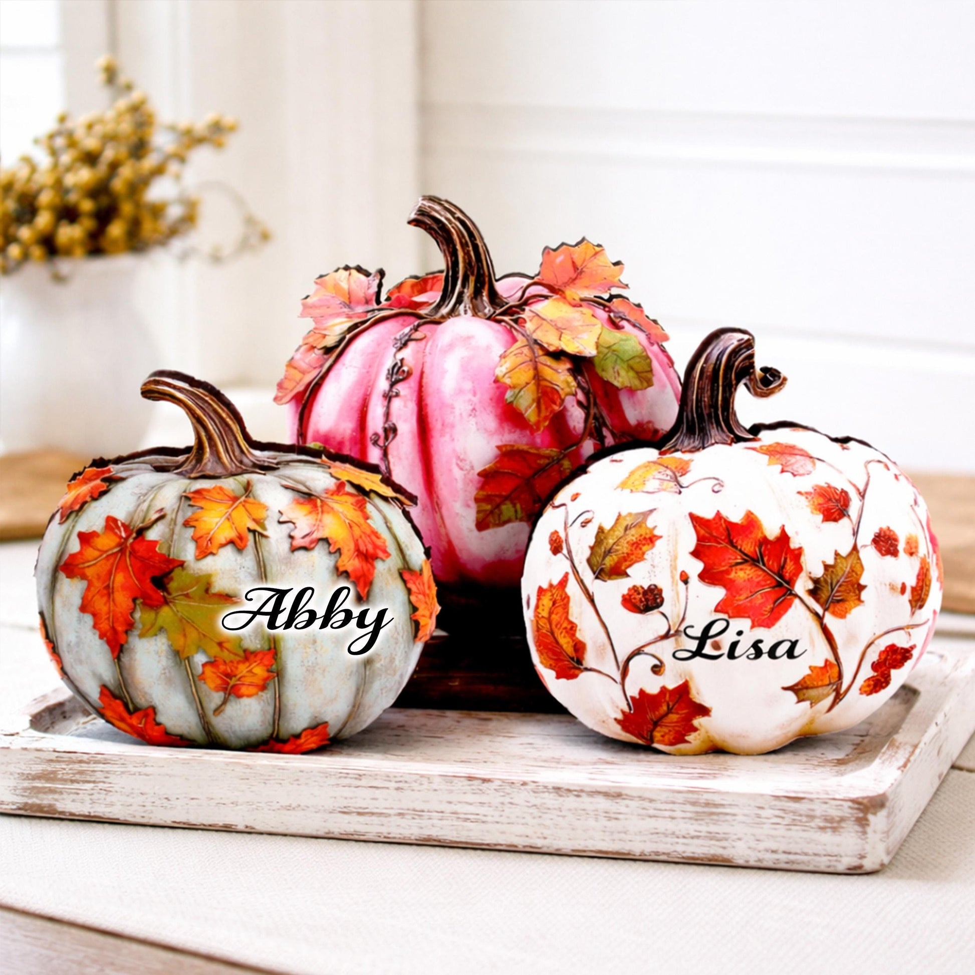 Personalized Fall Pumpkin Shelf Sitters – Poplar Wood, Set of 3