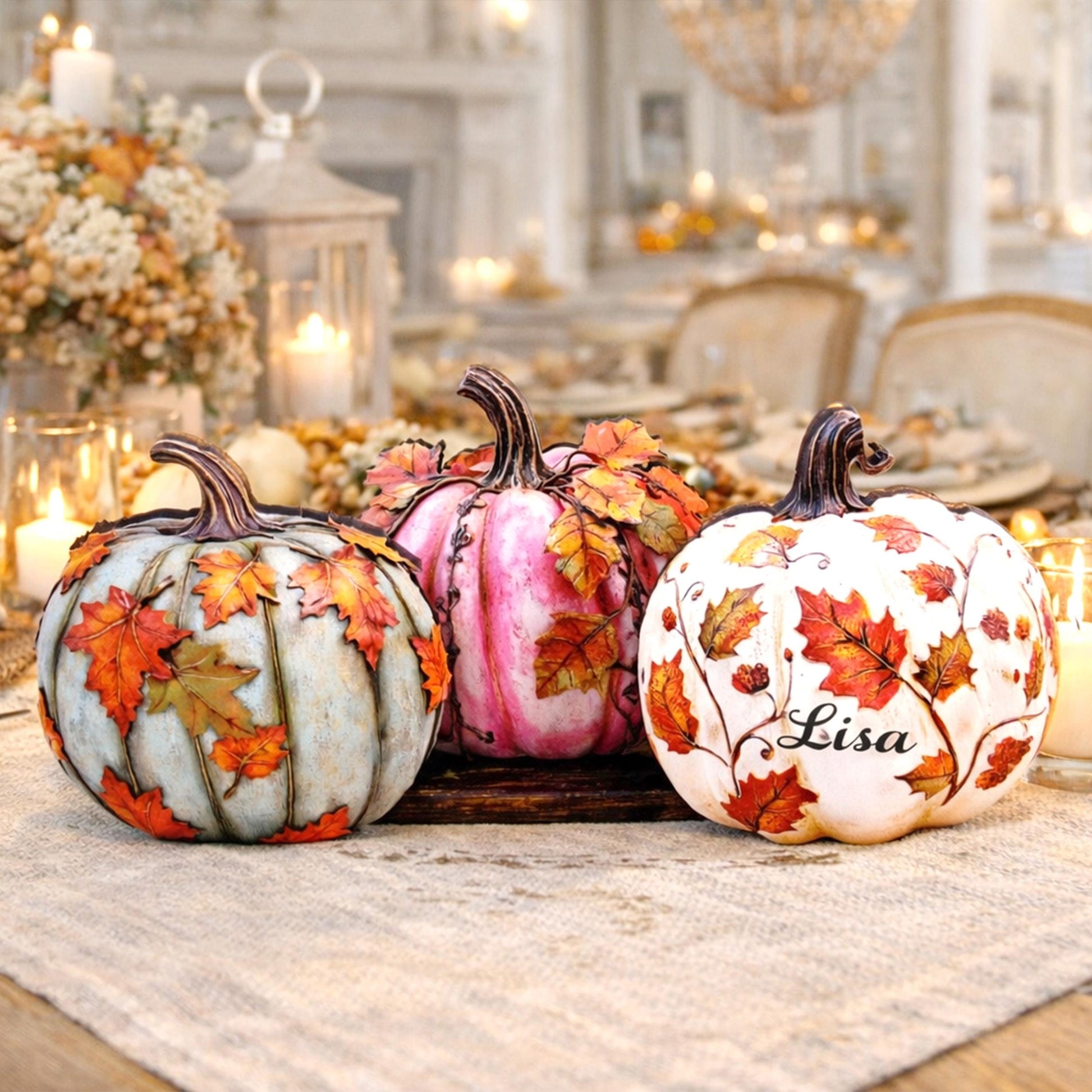 Personalized Fall Pumpkin Shelf Sitters – Poplar Wood, Set of 3