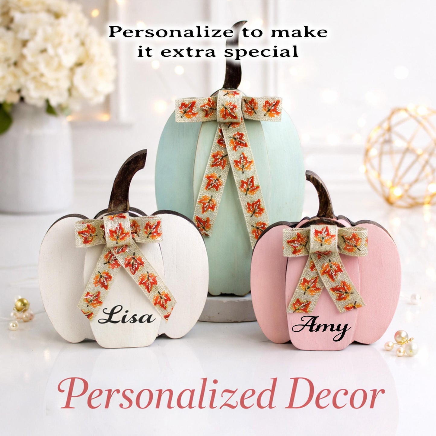 Pumpkin Shelf Sitters - Set of 3 Wooden Fall Mantel Decor