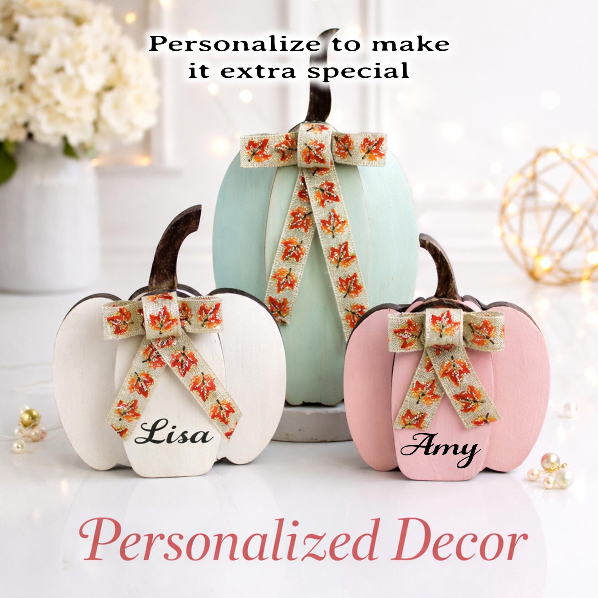 Pumpkin Shelf Sitters - Set of 3 Wooden Fall Mantel Decor