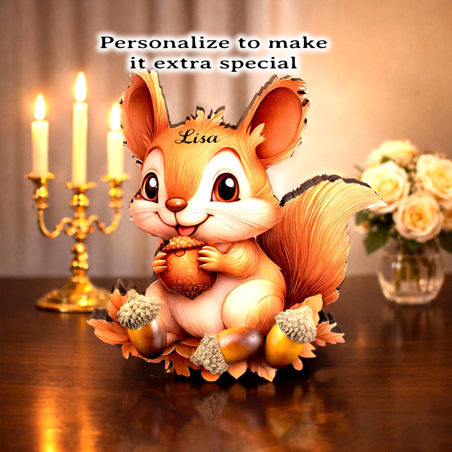 Personalized Fall Squirrel Shelf Sitter – Autumn Woodland Decor