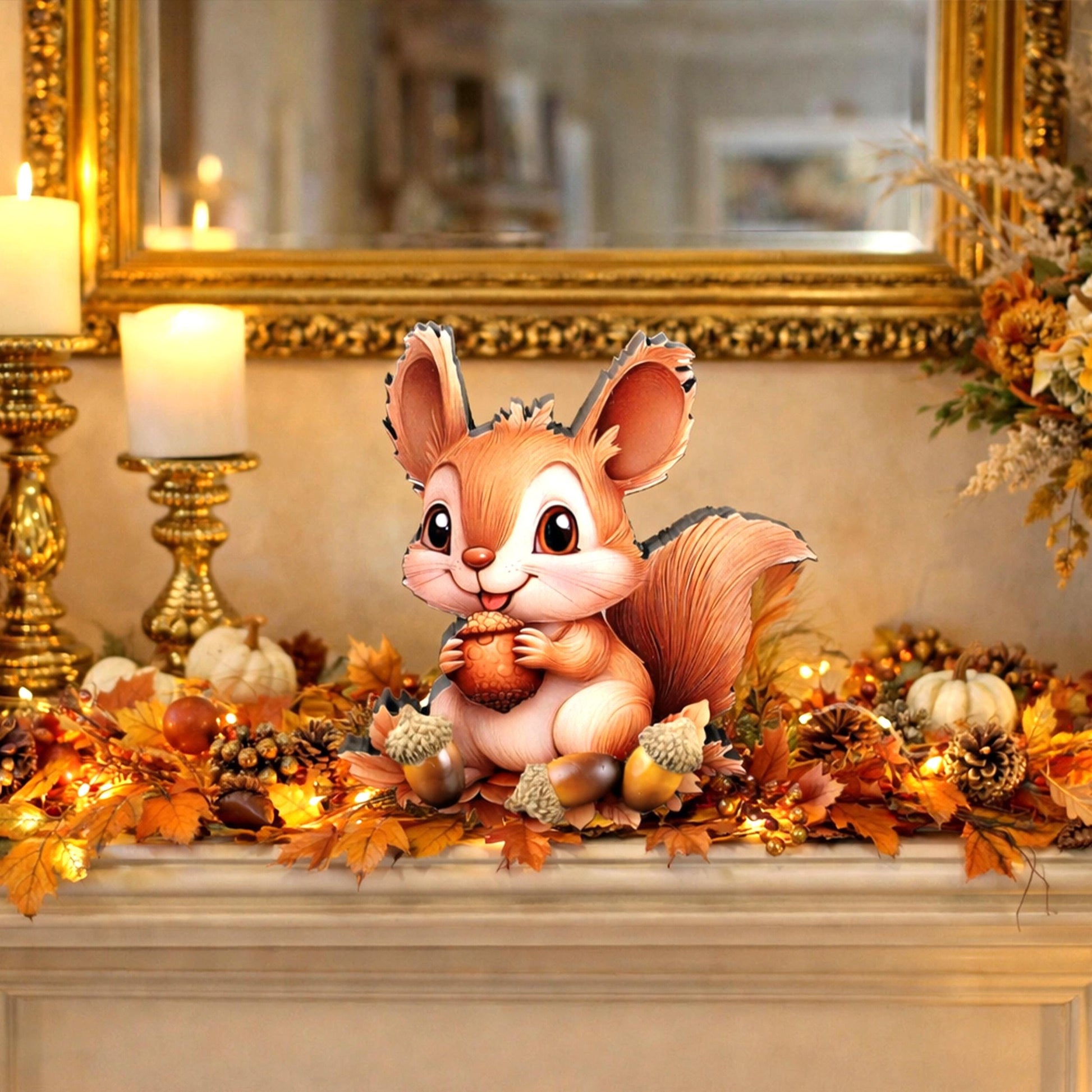 Personalized Fall Squirrel Shelf Sitter – Autumn Woodland Decor