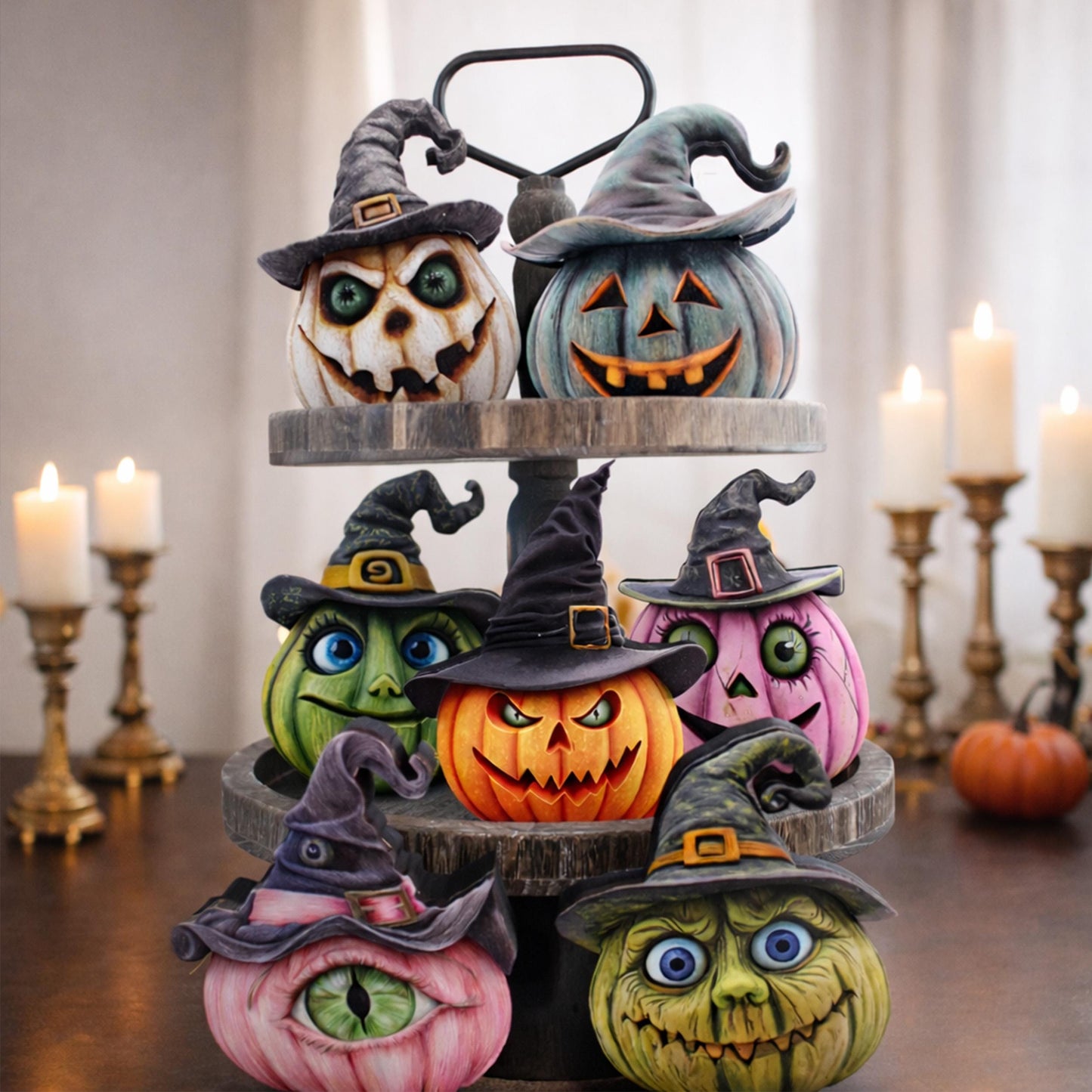 Personalized Witch Hats Pumpkin Shelf Sitters – Multi-Layer Halloween Decor