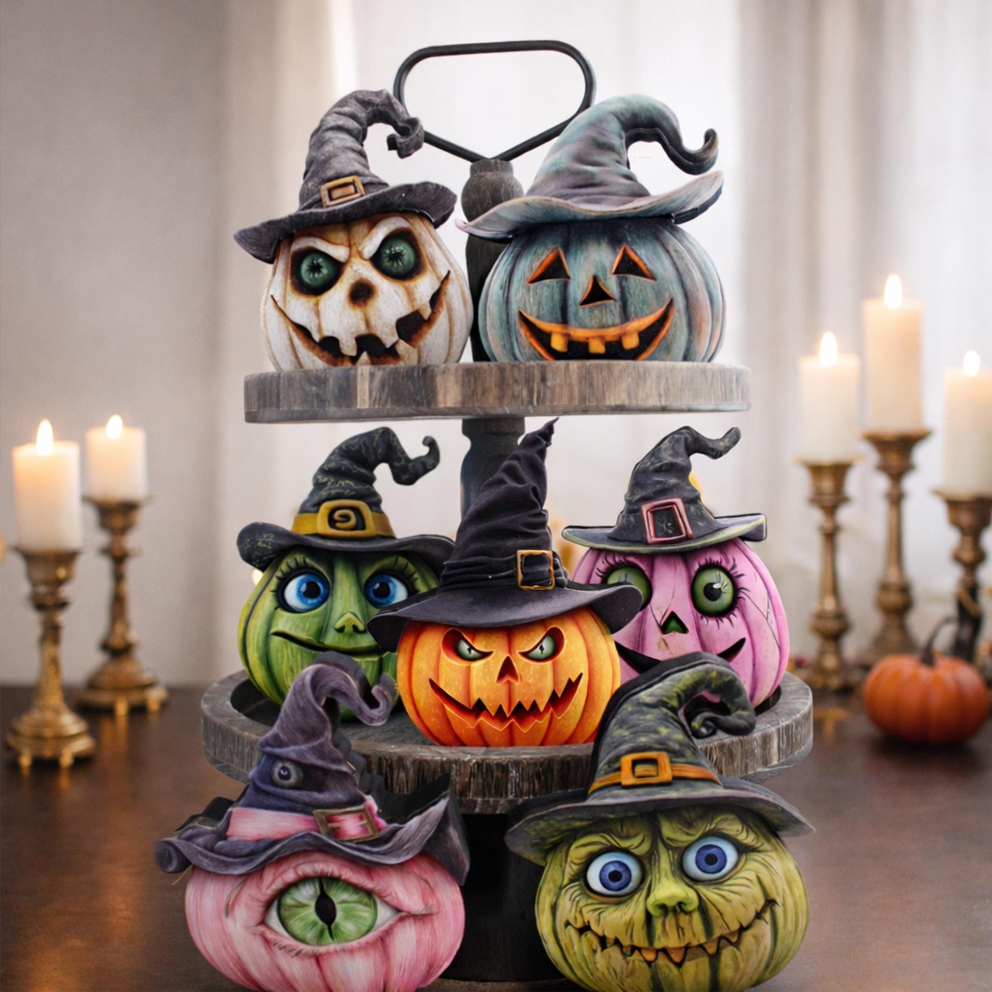 Personalized Witch Hats Pumpkin Shelf Sitters – Multi-Layer Halloween Decor
