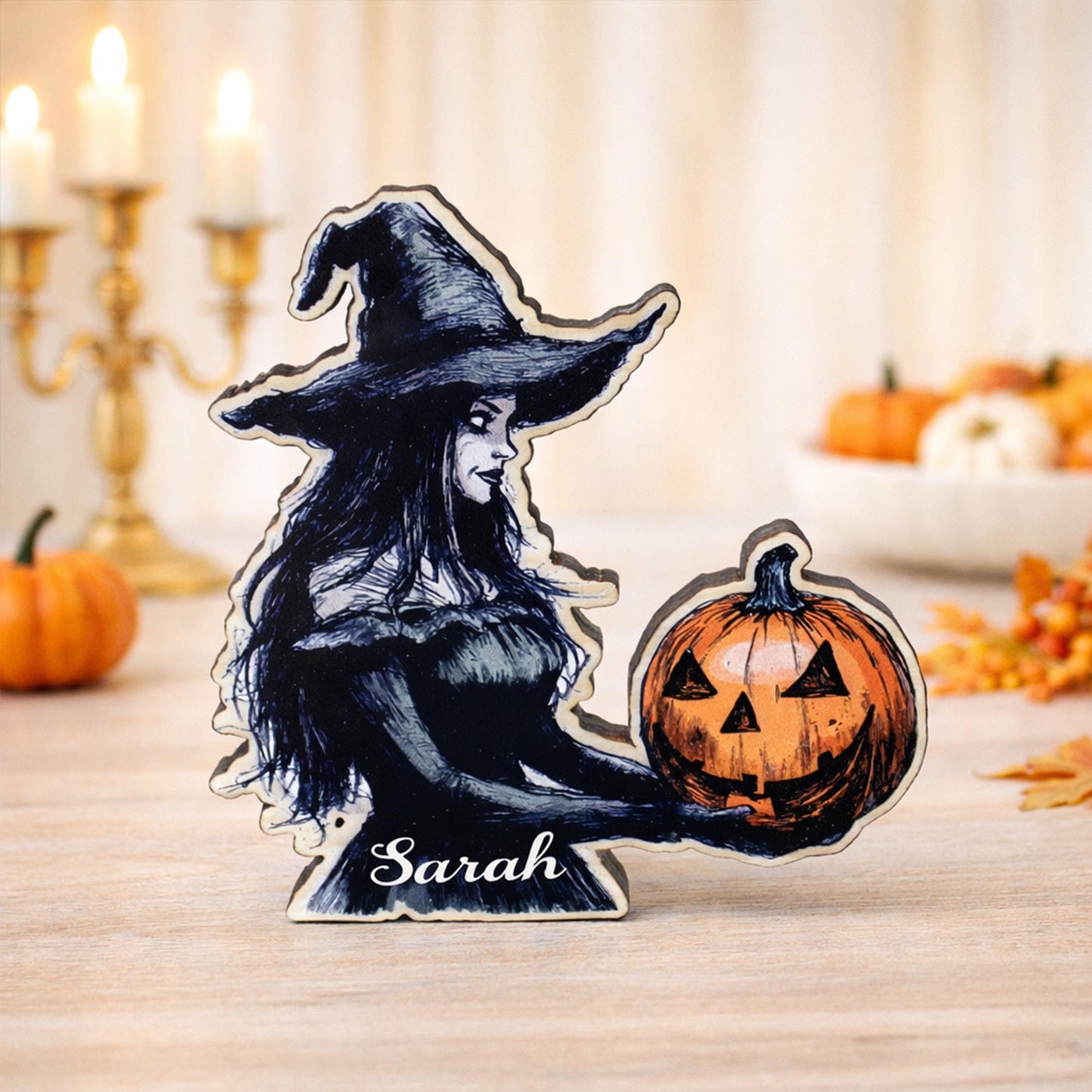 Halloween Witch Shelf Sitter – Farmhouse Poplar Wood Decor