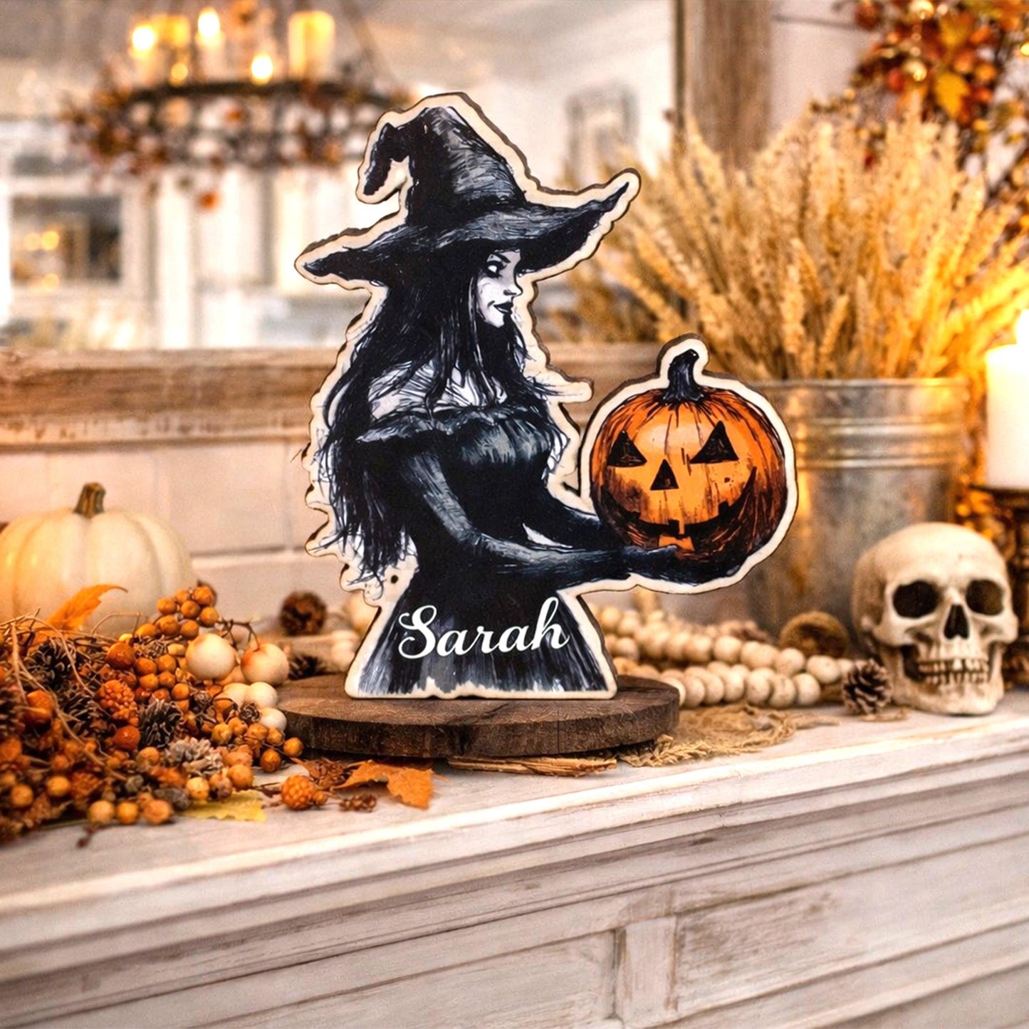Halloween Witch Shelf Sitter – Farmhouse Poplar Wood Decor