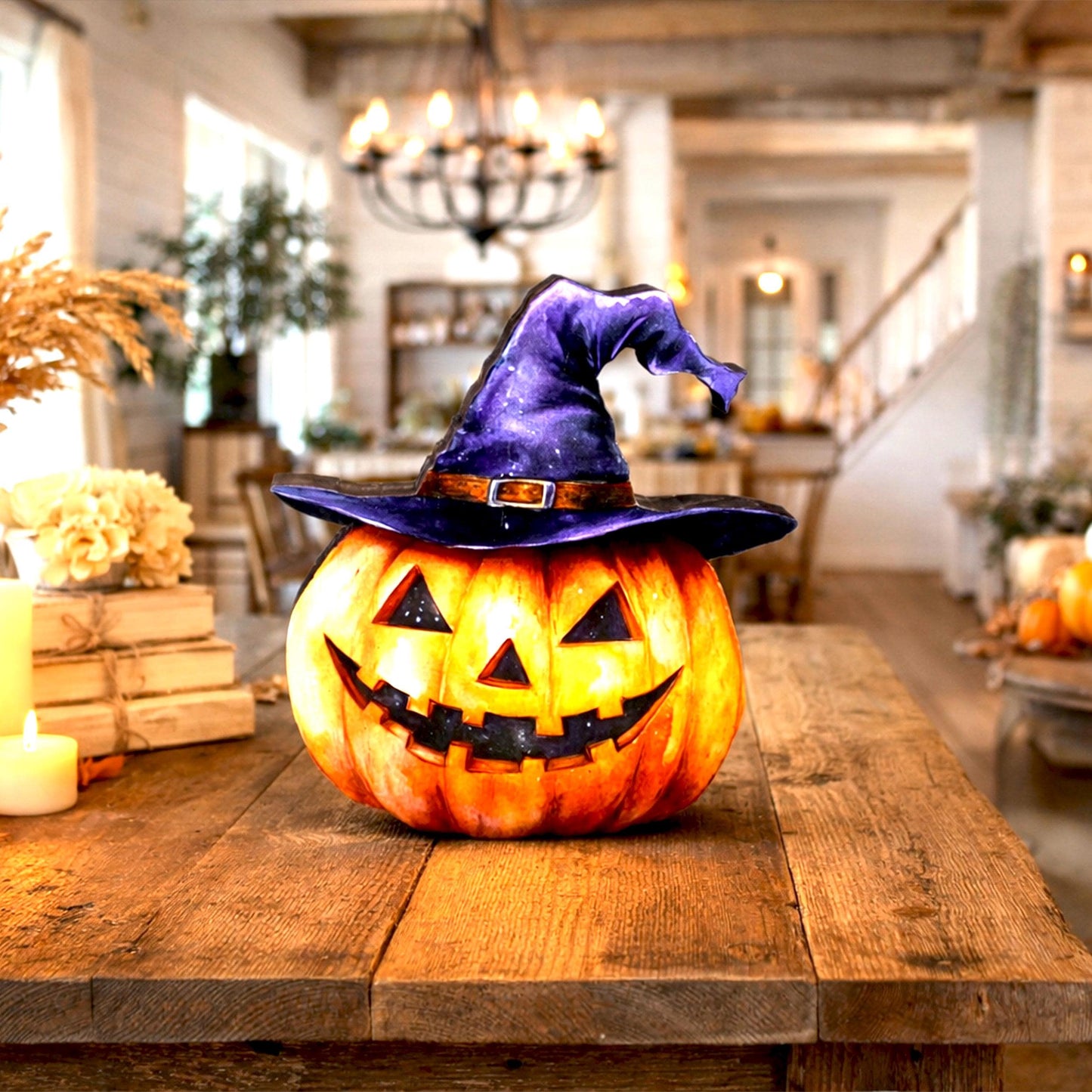 Personalized Halloween Pumpkin Shelf Sitter – Witch Hat Decor