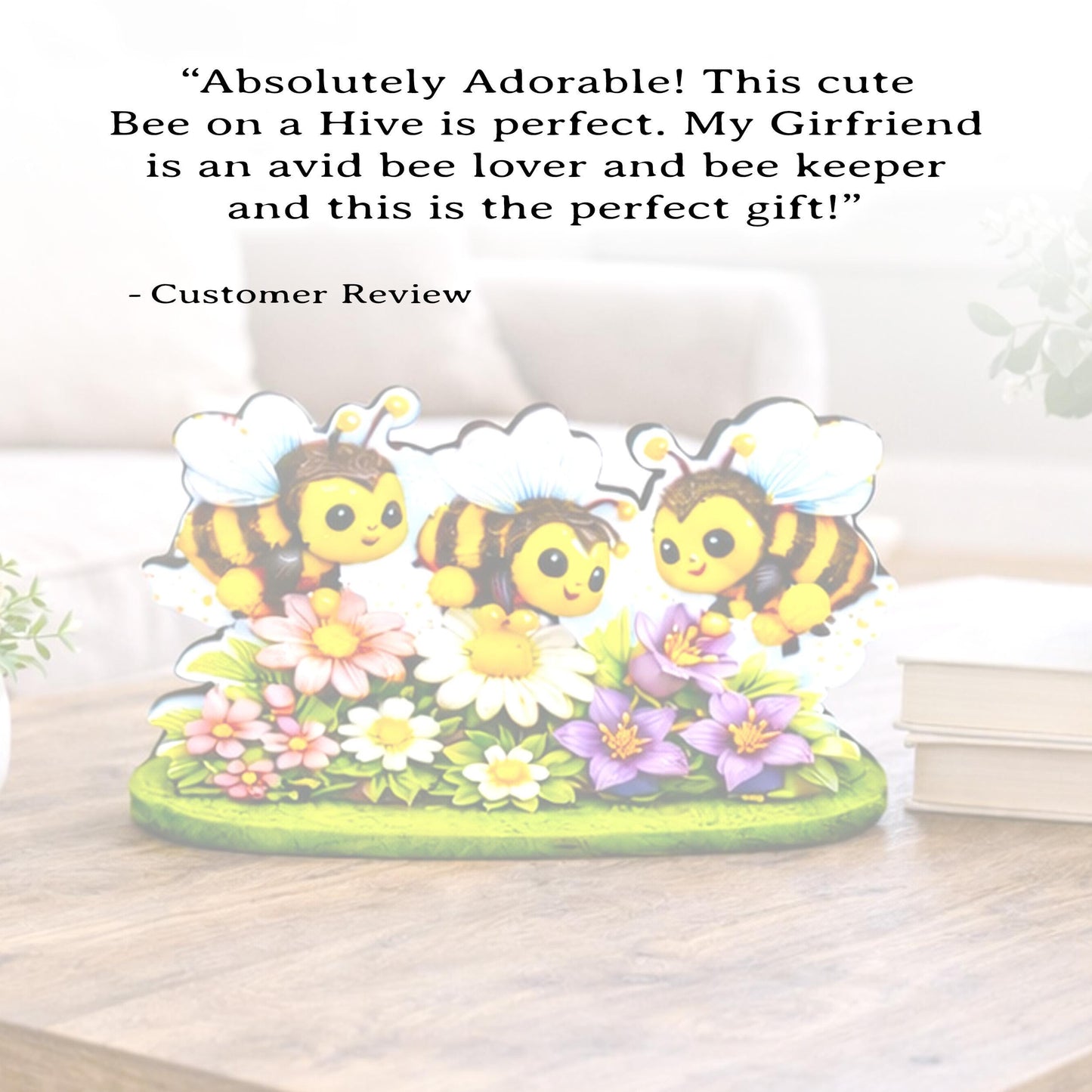 Personalized Bees and Spring Flowers Shelf Sitter – Custom Name, Wooden Bumble Bee Mantel & Tiered Tray Decor