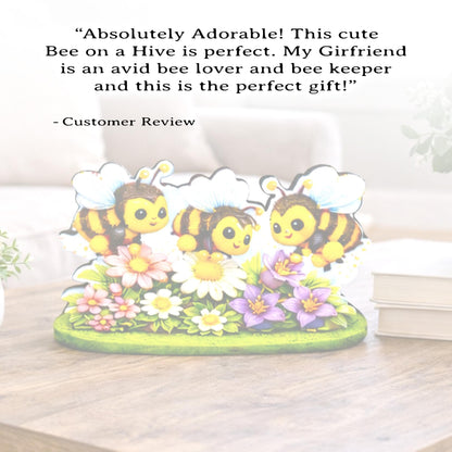 Personalized Bees and Spring Flowers Shelf Sitter – Custom Name, Wooden Bumble Bee Mantel & Tiered Tray Decor