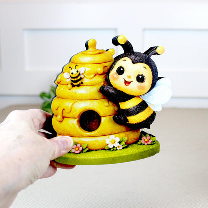 Personalized Multi-Layered Bee and Beehive Shelf Sitter – Custom Name Kids Room Decor – Nursery Shelf Sign, Mantel & Tiered Tray Decor