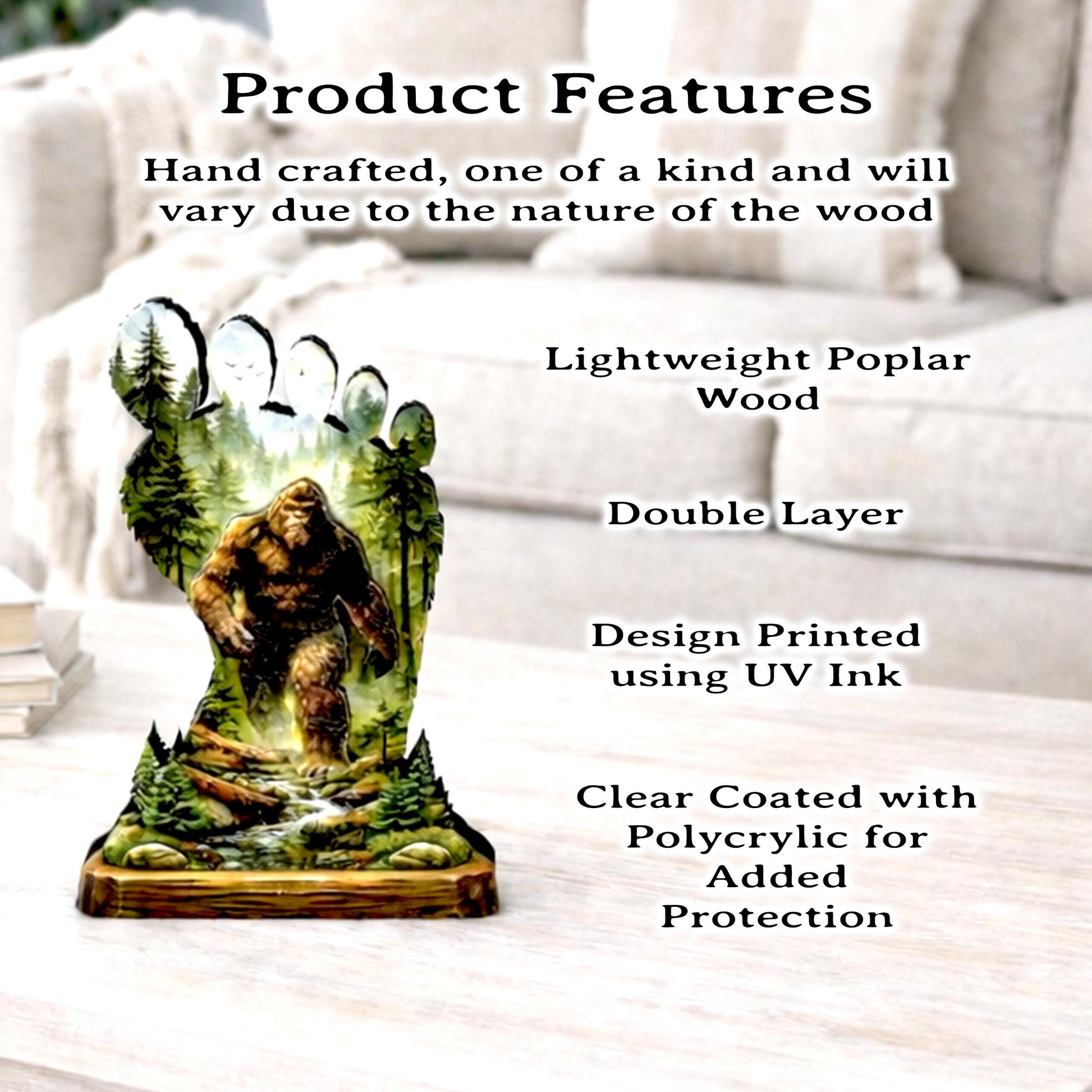 Personalized Multi-layered Wooden Bigfoot Shelf Sitter – Sasquatch Mountain Decor, Mantel & Tiered Tray Decor