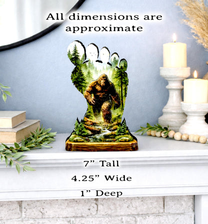 Personalized Multi-layered Wooden Bigfoot Shelf Sitter – Sasquatch Mountain Decor, Mantel & Tiered Tray Decor
