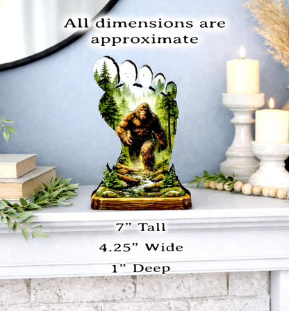 Personalized Multi-layered Wooden Bigfoot Shelf Sitter – Sasquatch Mountain Decor, Mantel & Tiered Tray Decor
