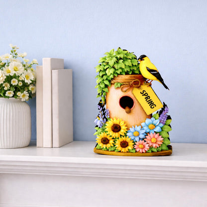 Personalized Spring Mason Jar Shelf Sitter – Chickadee and Sunflowers – Custom Name Kids Room Decor, Wooden Bird House Mantel & Tiered Tray
