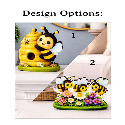Personalized Bees and Spring Flowers Shelf Sitter – Custom Name, Wooden Bumble Bee Mantel & Tiered Tray Decor