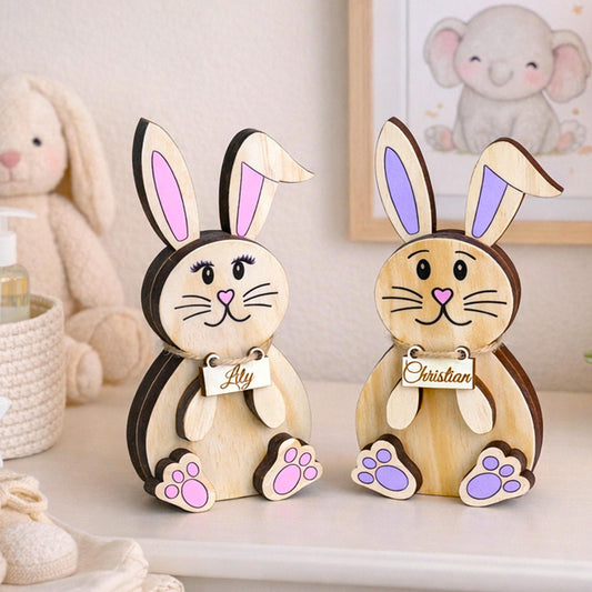 Personalized Woodland Bunny Shelf Sitter Set – Boy & Girl Multi-Layer Wood Decor – Nursery/Kids Room