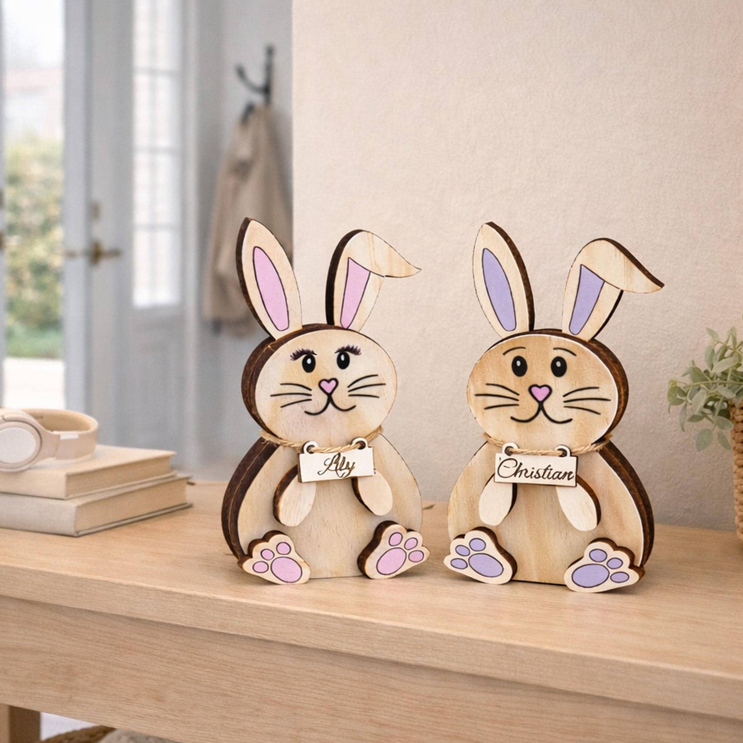 Personalized Woodland Bunny Shelf Sitter Set – Boy & Girl Multi-Layer Wood Decor – Nursery/Kids Room