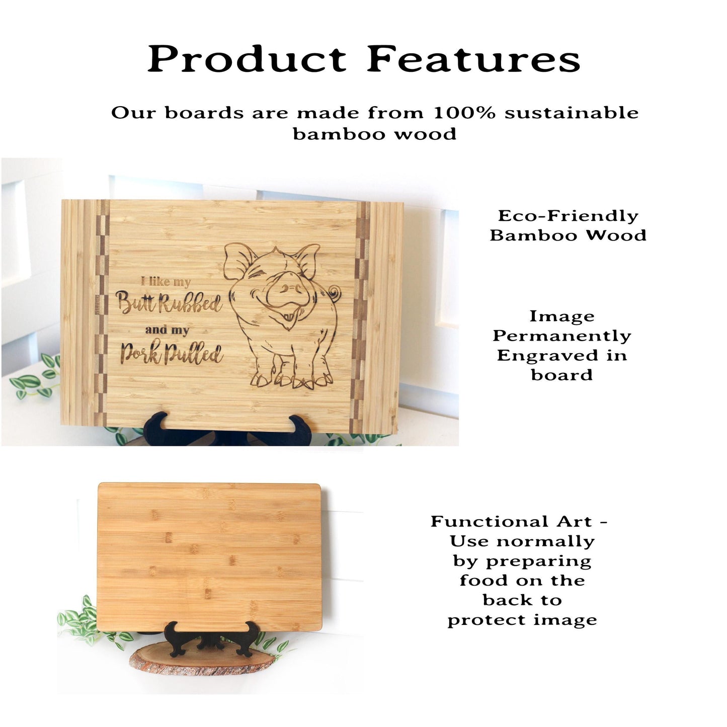 BBQ Pig Cutting Board, BBQ Cutting Board, Pig Lover Gifts, Housewarming, I like my butt rubbed and my pork pulled, Wooden Easel Included