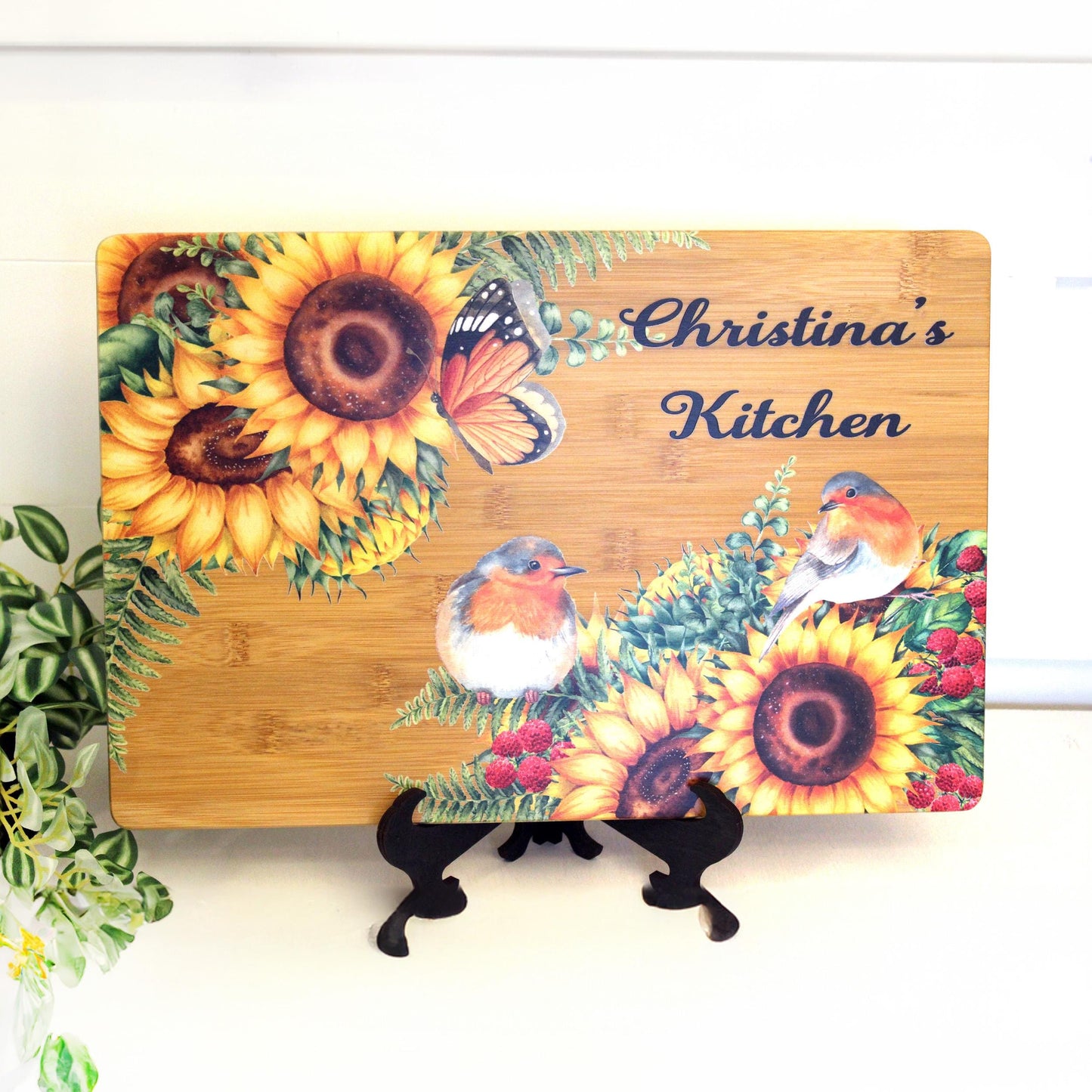 Personalized Sunflower Cutting Board, Sunflowers, Butterflies & Birds Brighten up your Kitchen, Environmentally Friendly Cutting Board