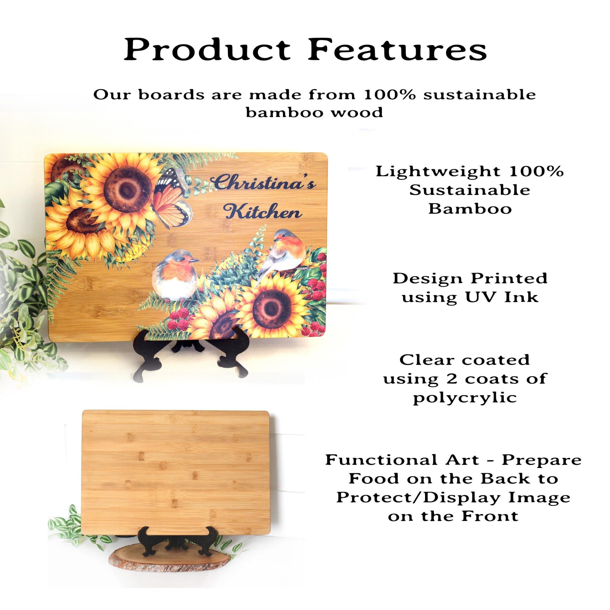 Personalized Sunflower Cutting Board, Sunflowers, Butterflies & Birds Brighten up your Kitchen, Environmentally Friendly Cutting Board