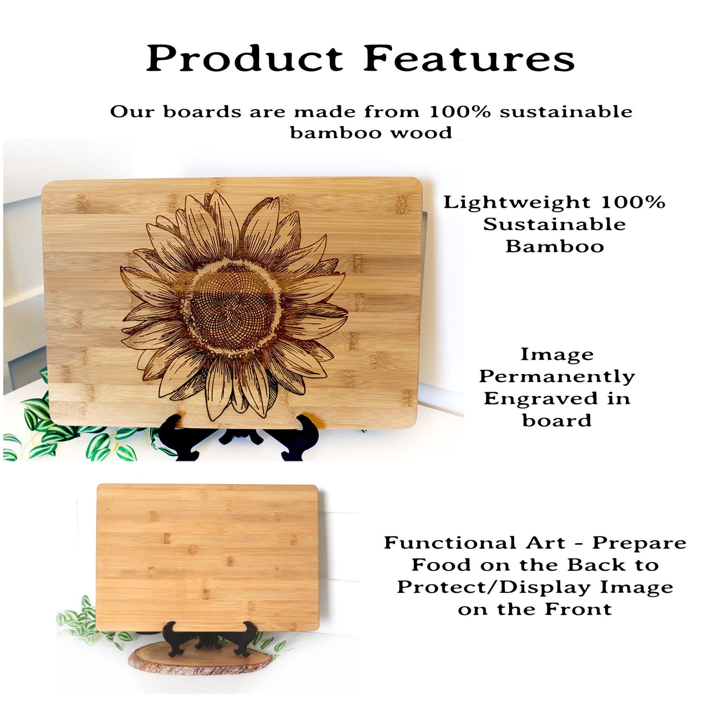 Sunflower Kitchen Decor, Large Personalized Bamboo Cutting Board for Mother's Day, Wood Cutting Board, great Environmentally Friendly Gifts