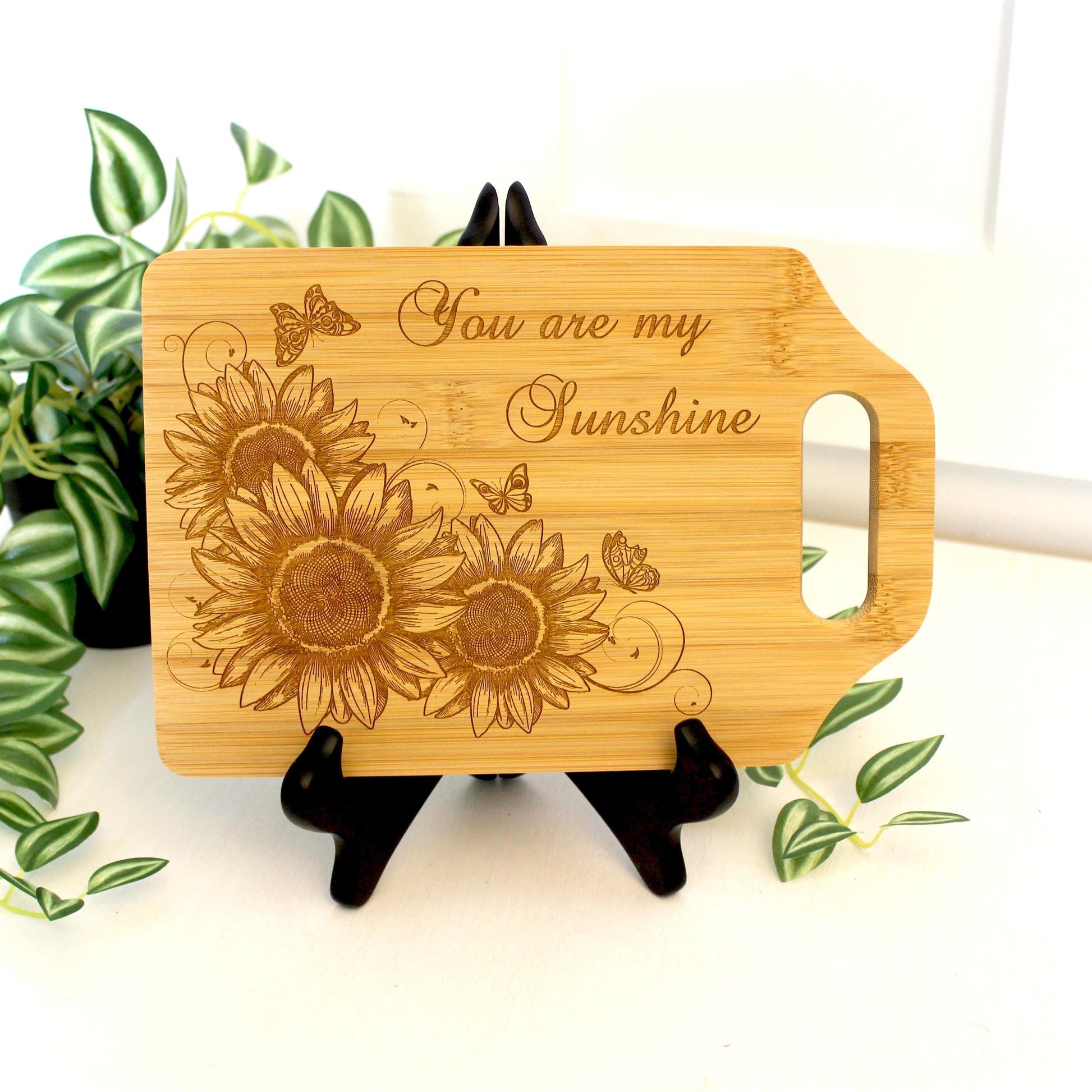 Sunflower and Butterflies Kitchen Decor, Personalized Bamboo Cutting Board, Wooden Cheese Board, great Environmentally Friendly Gifts