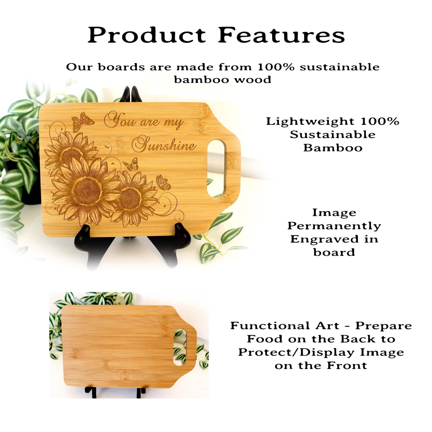 Sunflower and Butterflies Kitchen Decor, Personalized Bamboo Cutting Board, Wooden Cheese Board, great Environmentally Friendly Gifts