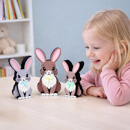 Personalized Woodland Bunny Shelf Sitter Set of 3 – Multi-Layer Wood Decor – Nursery/Kids Room
