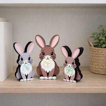 Personalized Woodland Bunny Shelf Sitter Set of 3 – Multi-Layer Wood Decor – Nursery/Kids Room