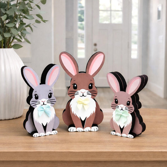Personalized Woodland Bunny Shelf Sitter Set of 3 – Multi-Layer Wood Decor – Nursery/Kids Room