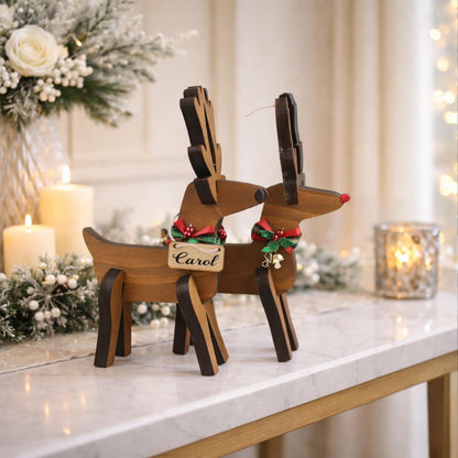 Rustic Wooden Christmas Reindeer Set of 2, Modern Farmhouse Decor, Antique White or Brown, Fireplace Mantel Decoration, Tabletop Centerpiece