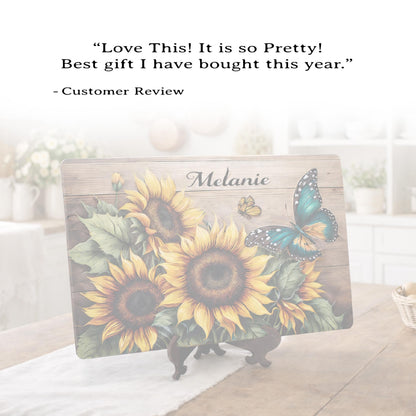 Sunflower Kitchen Decor, Sunflowers and Butterflies Brighten up your Kitchen Decor with this Environmentally Friendly Bamboo Cutting Board