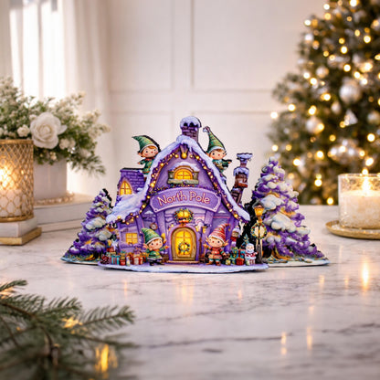 Personalized North Pole Workshop Shelf Sitter: Wooden Christmas Village Decor