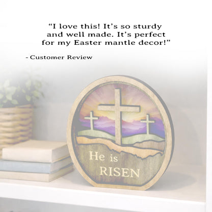 Personalized He Is Risen Easter Shelf Sitter, Christian Decor, Layered Wood Resurrection Sign, Religious Spring Tabletop Decor