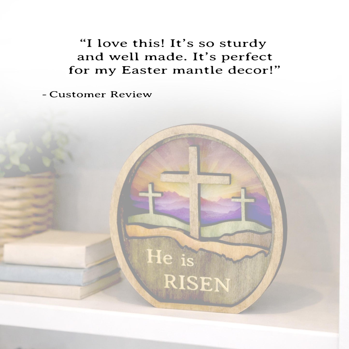 Personalized He Is Risen Easter Shelf Sitter, Christian Decor, Layered Wood Resurrection Sign, Religious Spring Tabletop Decor