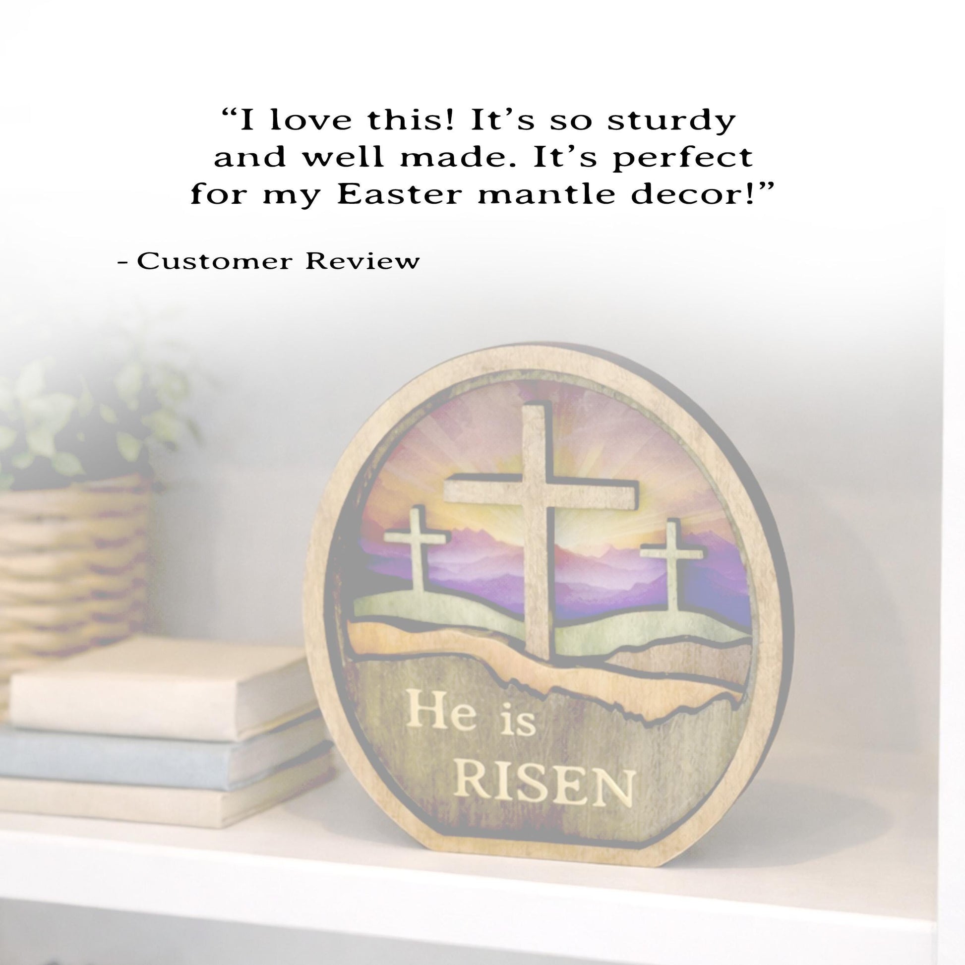 Personalized He Is Risen Easter Shelf Sitter, Christian Decor, Layered Wood Resurrection Sign, Religious Spring Tabletop Decor