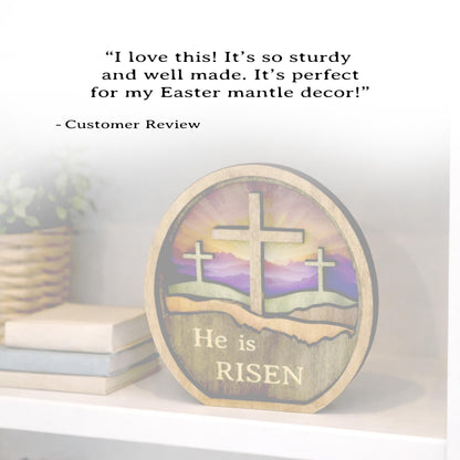 Personalized He Is Risen Easter Shelf Sitter, Christian Decor, Layered Wood Resurrection Sign, Religious Spring Tabletop Decor