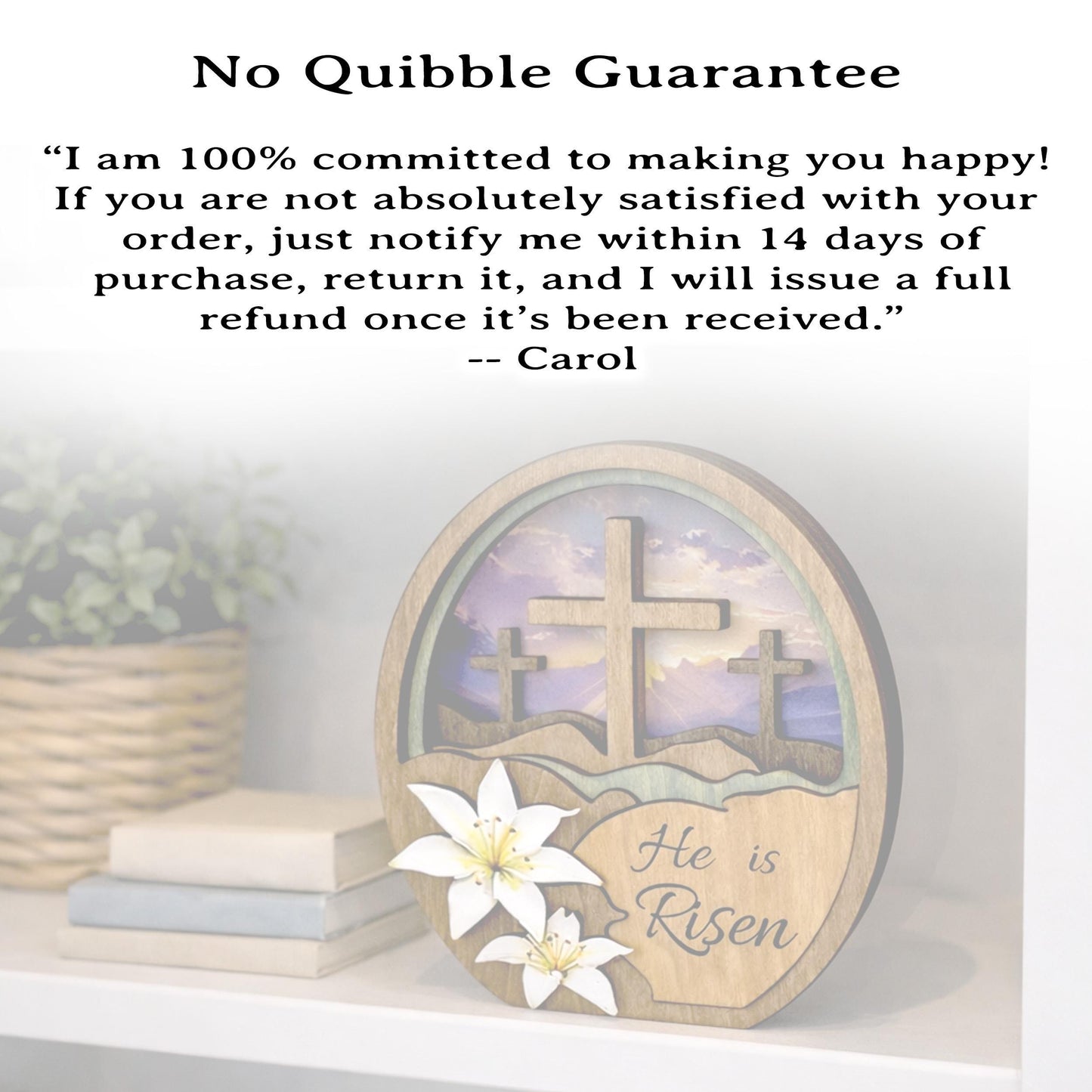 He Is Risen Easter Shelf Sitter – Multi-Layer Cross Scene with Easter Lilies, Personalized Mantel Decor